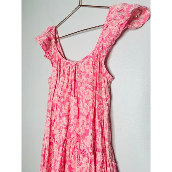 THE GREAT Pink Floral Tiered The Whipstitched Plumeria Midi Dress Size 1 - Picture 12 of 12